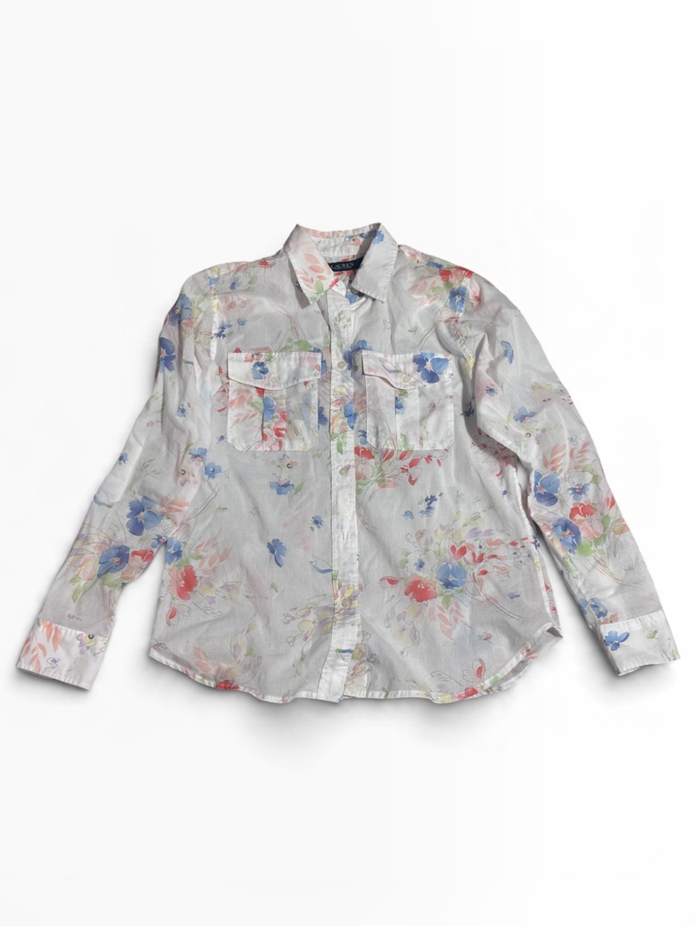 Lauren Ralph Lauren Floral Button Up Shirt Petite S Long Sleeve Floral Blouse